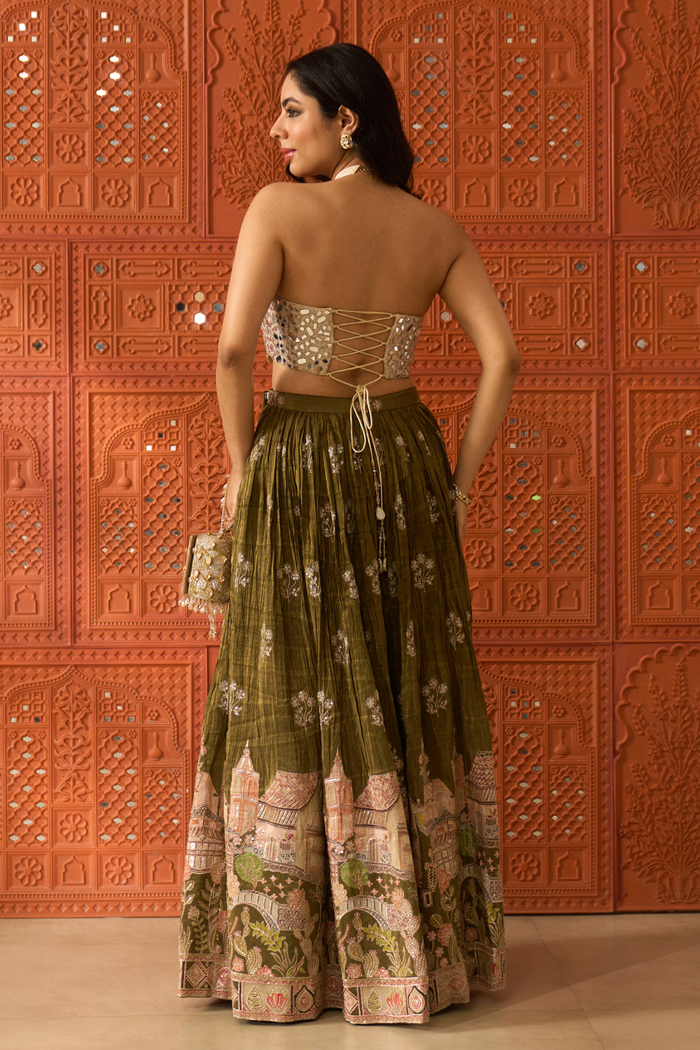 Sheesh Mahal Olive Skirt Set