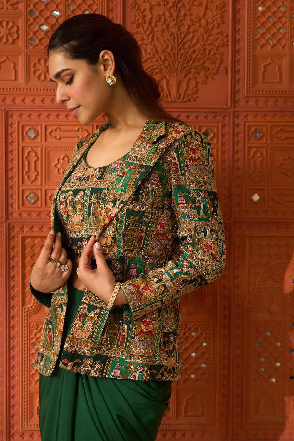 Emerald Darbar Jacket Set