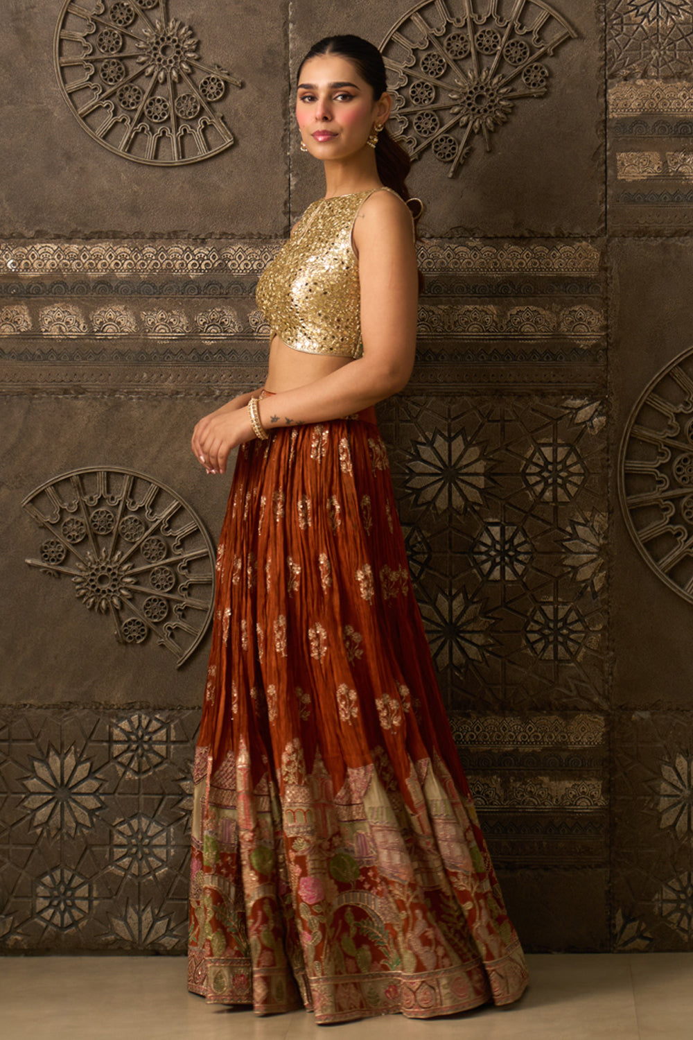 Sheesh Mahal Rust Skirt Set