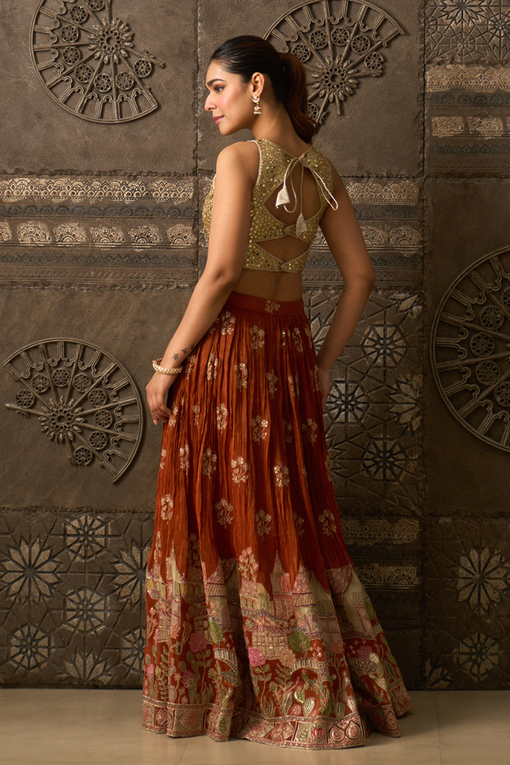 Sheesh Mahal Rust Skirt Set