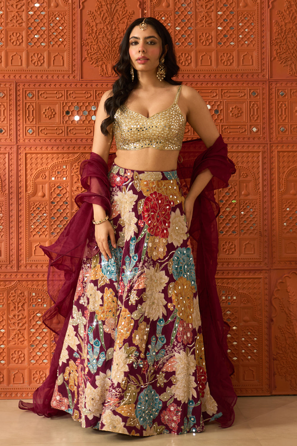 Malika Wine Lehenga Set