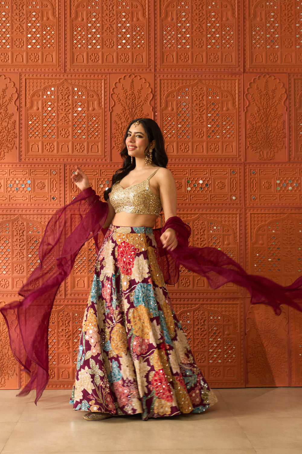 Malika Wine Lehenga Set