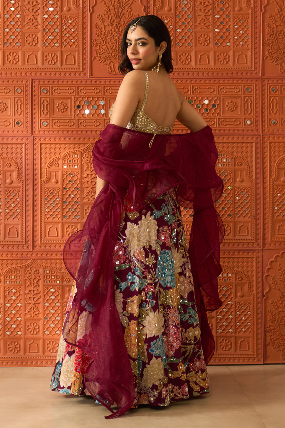 Malika Wine Lehenga Set