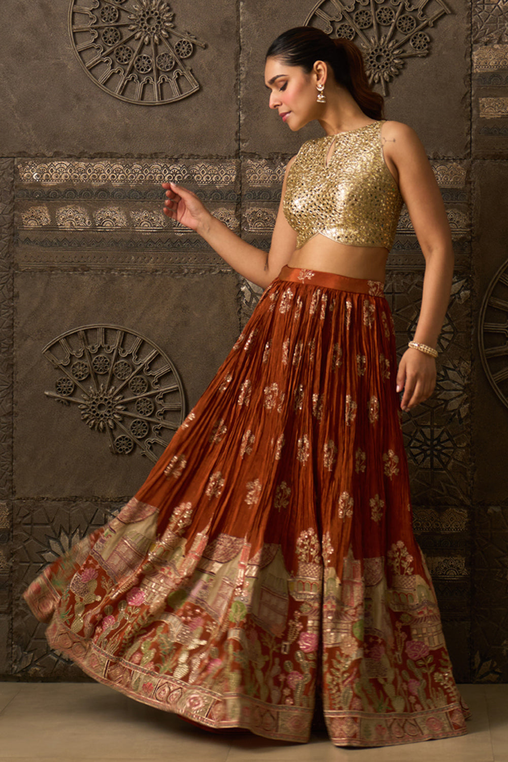 Sheesh Mahal Rust Skirt Set