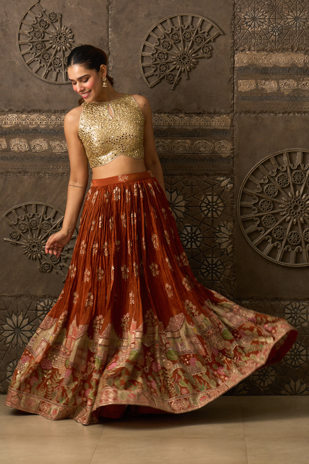 Sheesh Mahal Rust Skirt Set
